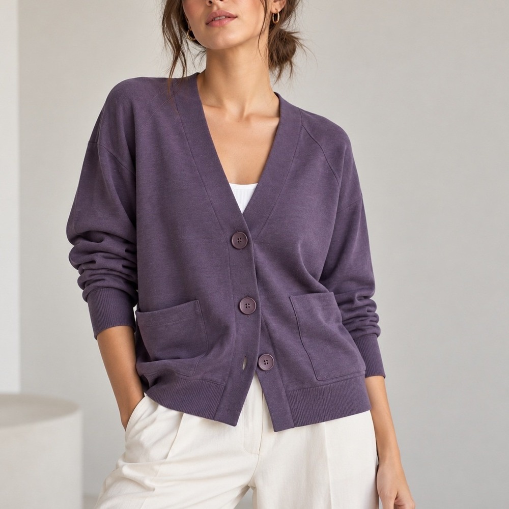Universal Standard V-Neck Cardigan Women's 0 Navy Pima Cotton Blend Lightweight